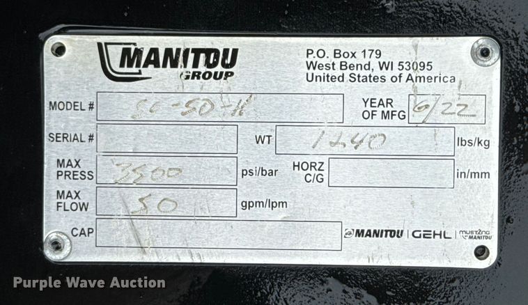 image for item ND9033 2022 Manitou SC-50-H skid steer stump grinder