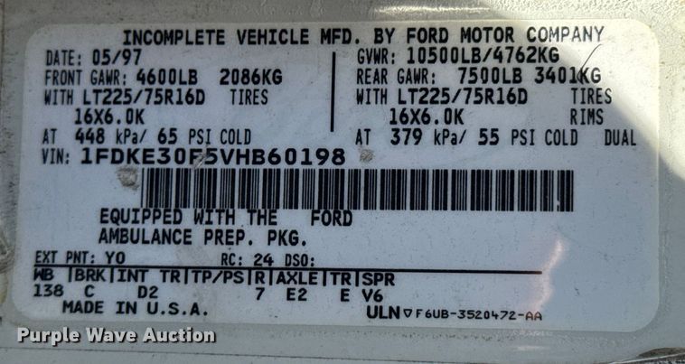 image for item ND9060 1997 Ford E350 ambulance