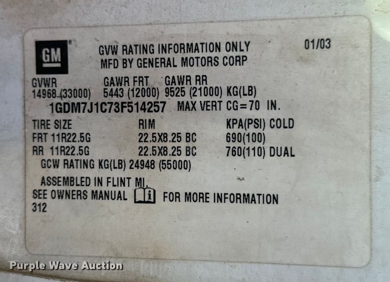 image for item ND9061 2003 GMC C7500 bucket truck