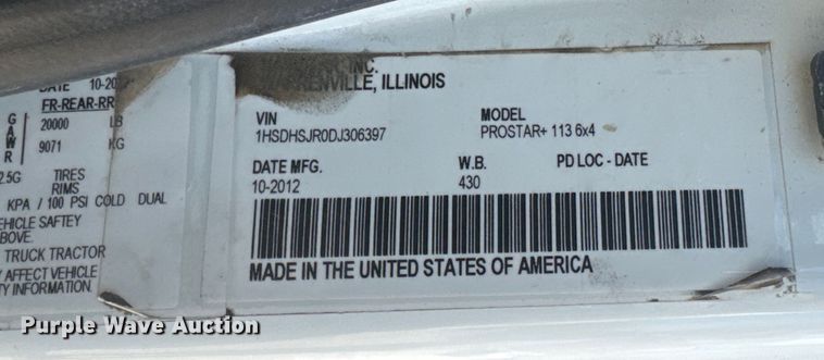 image for item NF9503 2013 International  ProStar+ dump truck