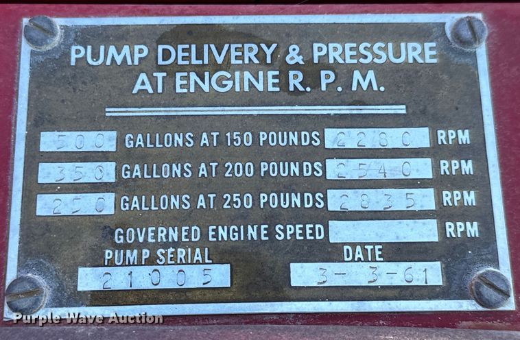 image for item NH9046 1961 International Harvester  C-132 pumper fire truck