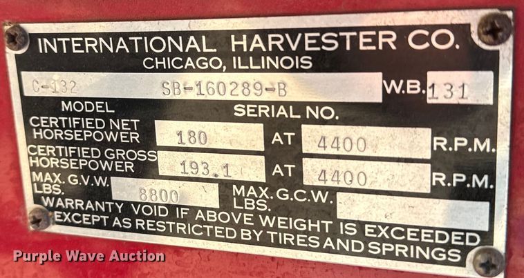 image for item NH9046 1961 International Harvester  C-132 pumper fire truck