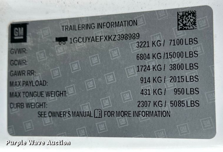 image for item NJ9451 2019 Chevrolet Silverado 1500 Crew Cab pickup truck