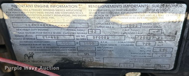 image for item NJ9469 1995 Mack RD600 dump truck