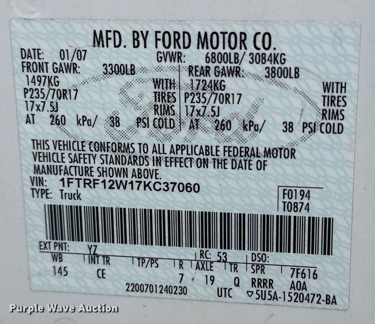 image for item NJ9478 2007 Ford F150 pickup truck