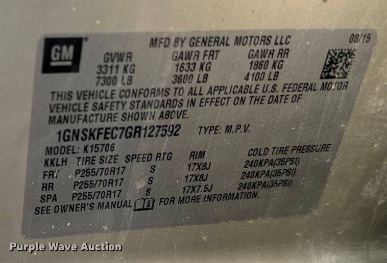 image for item NS9532 2016 Chevrolet  Tahoe SUV