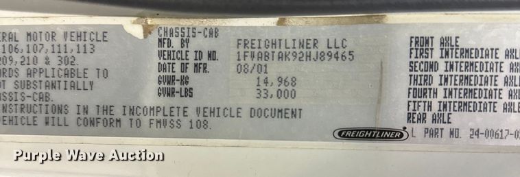 image for item NT9009 2002 Freightliner  FL70 dump truck