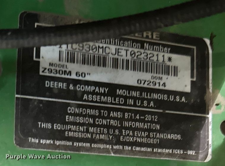 image for item NT9016 2014 John Deere Z930M ZTR lawn mower