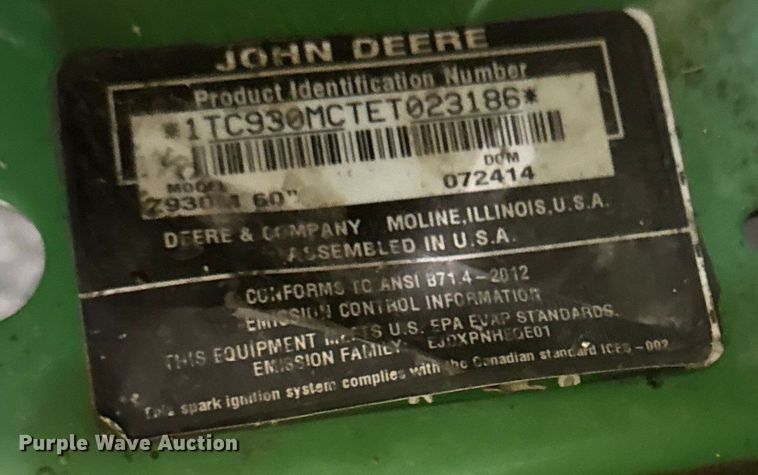 image for item NT9017 2014 John Deere  Z930M ZTR lawn mower