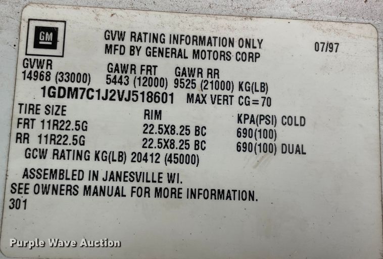 image for item OG9847 1997 GMC  7500 asphalt patch truck