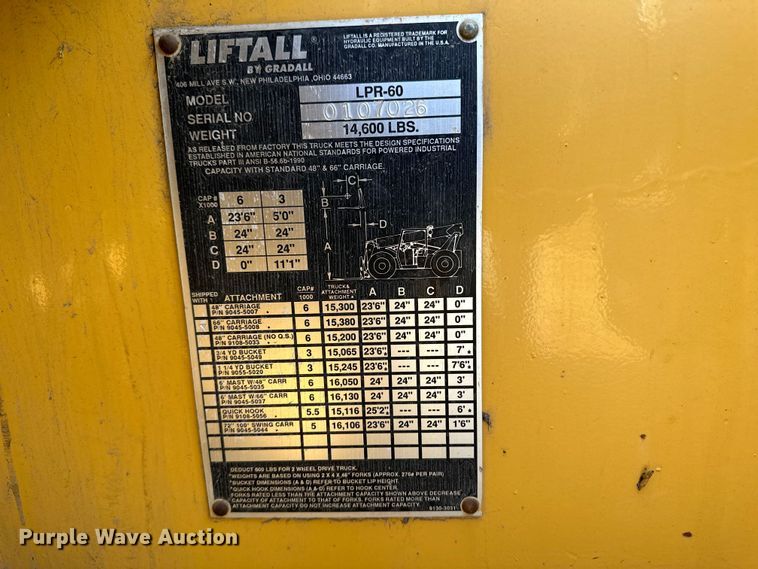 image for item OI9253 1992 Liftall LPR-60 telehandler