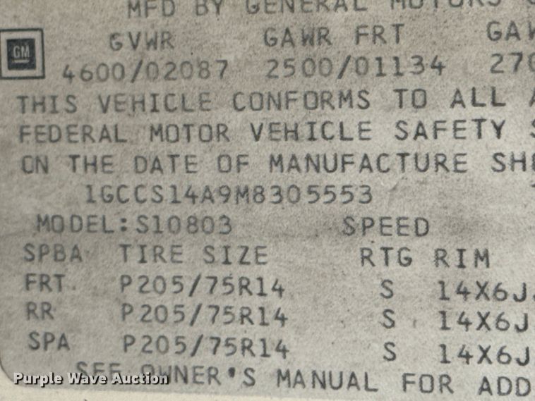 image for item OJ9690 1991 Chevrolet S10 utility bed pickup truck