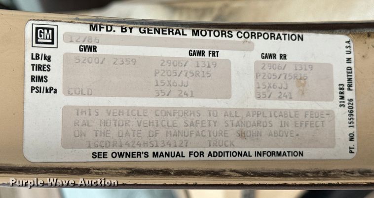 image for item OJ9692 1987 Chevrolet  C10 pickup truck