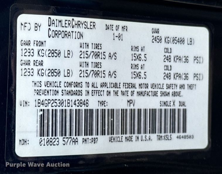 image for item OJ9693 2001 Dodge Caravan SE van