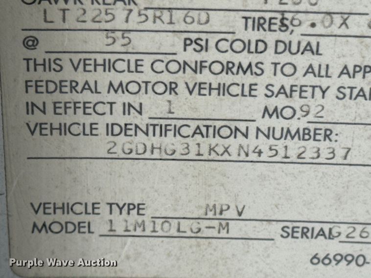 image for item OJ9694 1992 GMC Vandura school bus