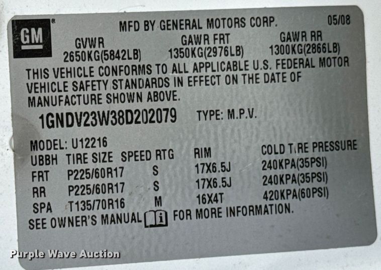 image for item OJ9695 2008 Chevrolet Uplander LS van