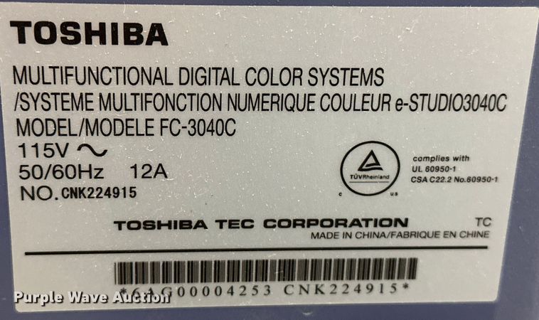 image for item OM9256 2012 Toshiba  E Studio 3040c printer and copier