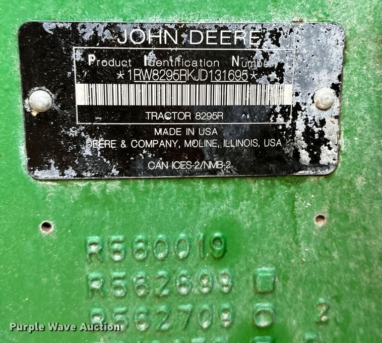 image for item DG4289 2018 John Deere 8295R MFWD tractor