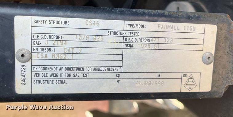 image for item DH8619 2014 Case IH Farmall 115U MFWD tractor