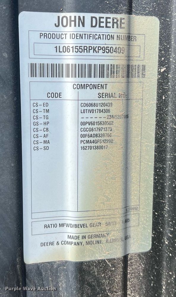 image for item DS2881 2019 John Deere 6155R MFWD tractor