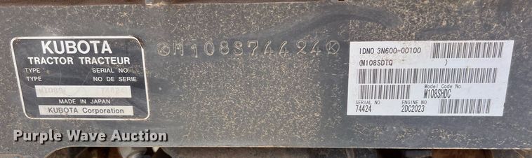 image for item DS2893 Kubota M108S MFWD tractor