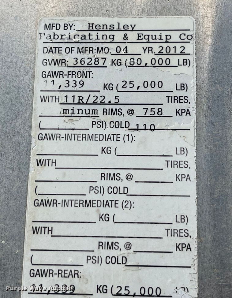 image for item LD9336 2012 Hensley ATLW-36-32-8  feed delivery trailer