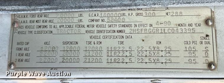 image for item OM9903 1990 International  9300 grain truck