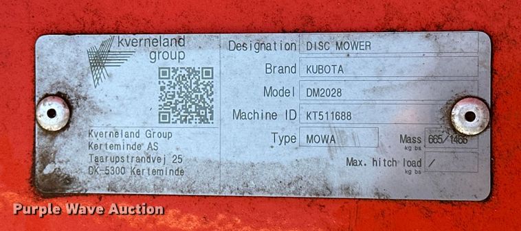 image for item OM9989 2023 Kubota  DM2028 disc mower