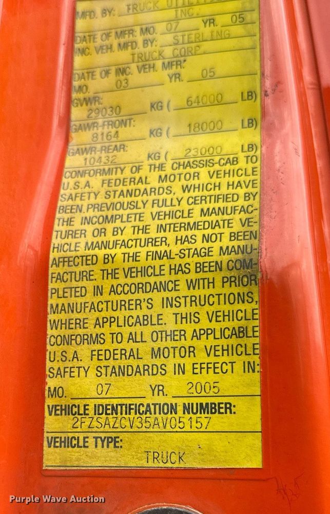 image for item DL7864 2005 Sterling LT9511 dump truck