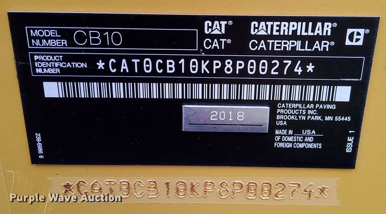 image for item DL7867 2018 Caterpillar CB10 double drum vibratory roller