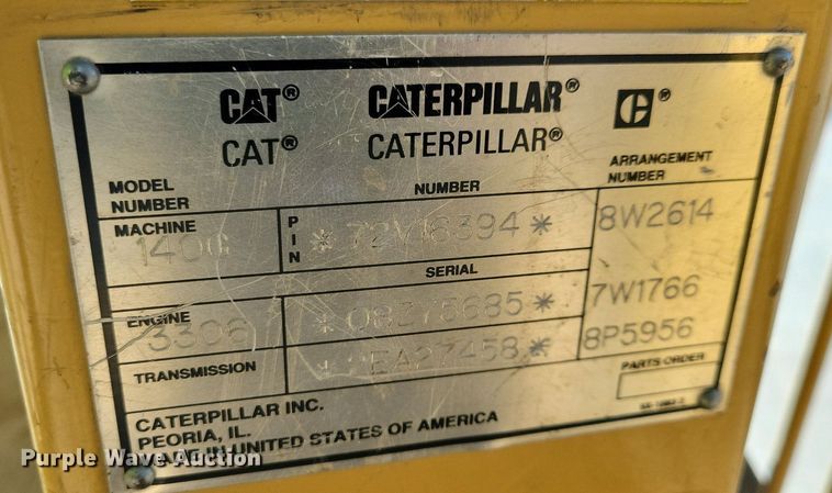 image for item DL7877 1994 Caterpillar 140G motor grader