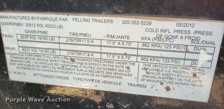 image for item DL7879 2012 Felling FT-40-2T equipment trailer