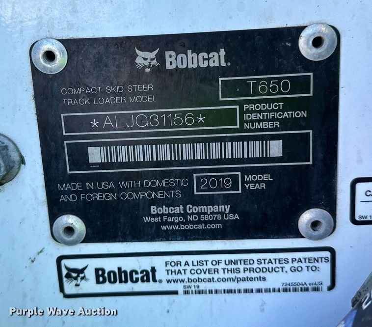 image for item DL7882 2019 Bobcat T650 tracked skid steer loader