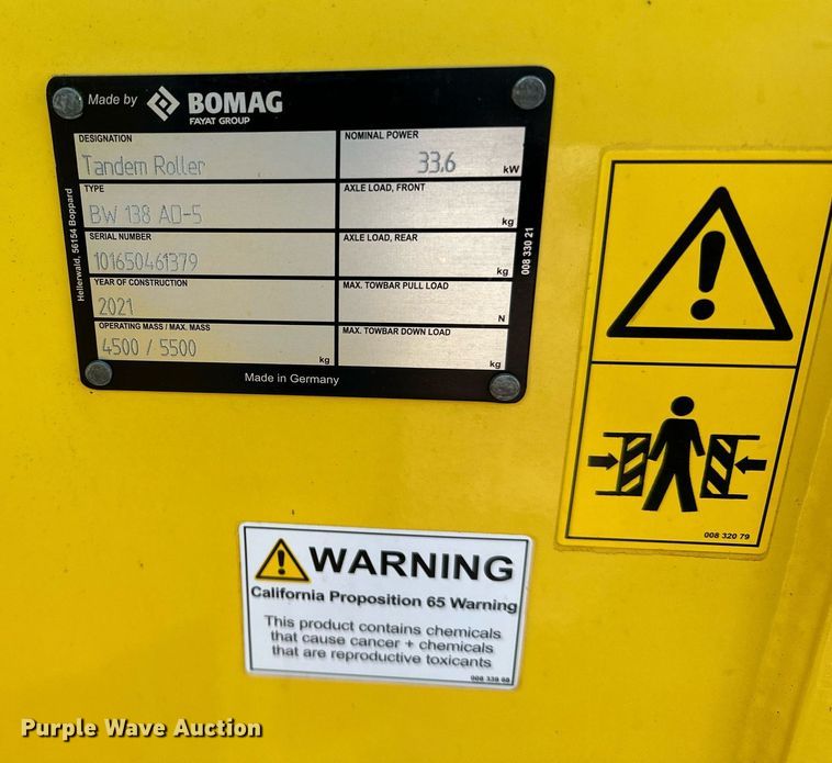 image for item DL7887 2021 Bomag BW138AD double drum vibratory roller