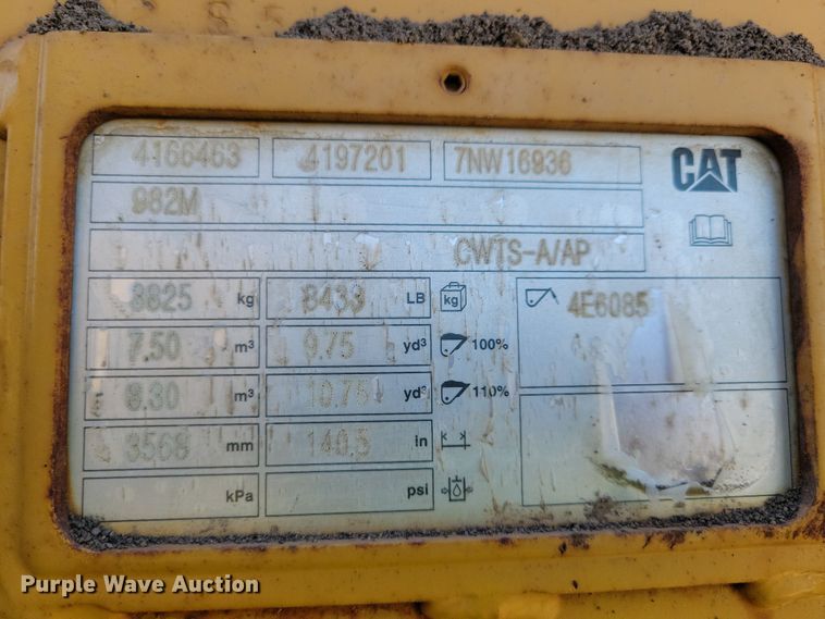 image for item DL7897 2018 Caterpillar 982M wheel loader
