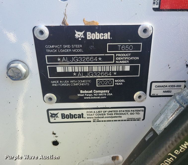image for item DL7946 2020 Bobcat  T650 tracked skid steer loader