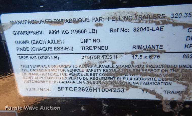 image for item DL7951 2017 Felling FT16-E equipment trailer