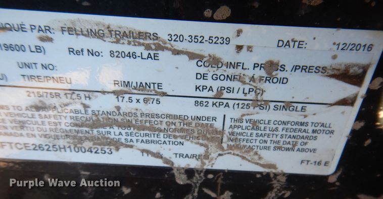 image for item DL7951 2017 Felling FT16-E equipment trailer