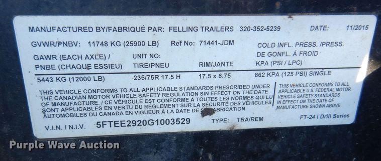 image for item DL7952 2016 Felling FT24 equipment trailer