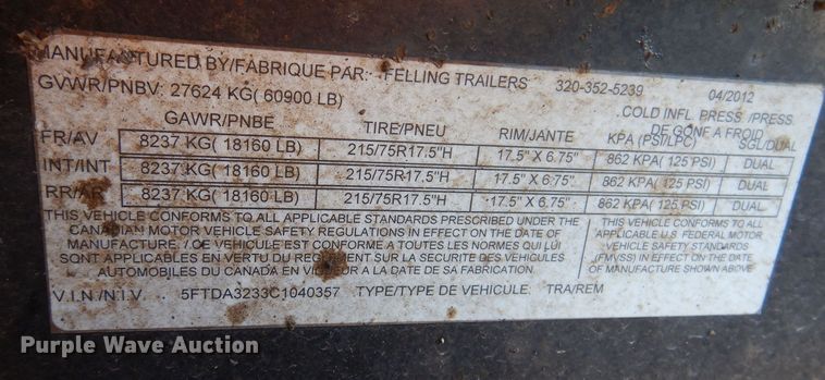 image for item DL7958 2012 Felling FT-50-3LP equipment trailer