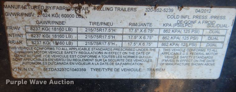 image for item DL7959 2012 Felling FT-50-3LP equipment trailer