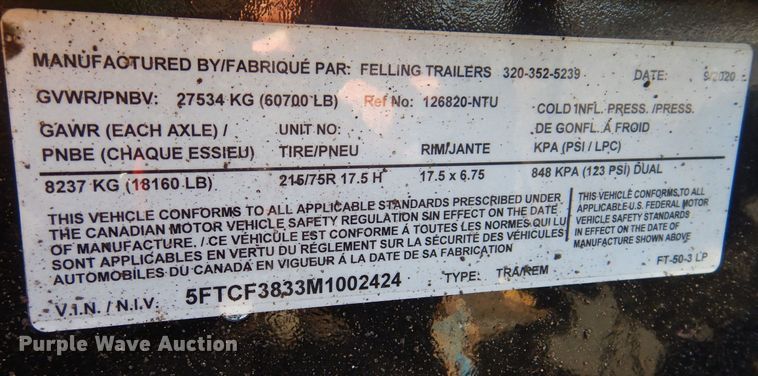 image for item DL7960 2021 Felling FT50-3LP equipment trailer