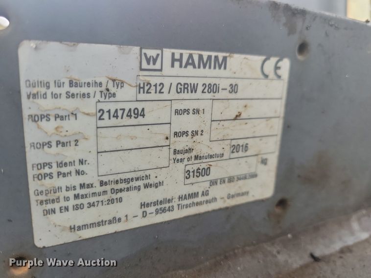 image for item DO3179 2016 HAMM GRW280i pneumatic roller