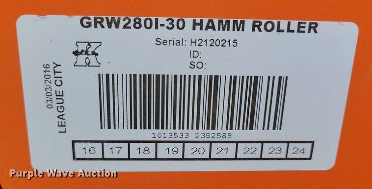 image for item DO3179 2016 HAMM GRW280i pneumatic roller