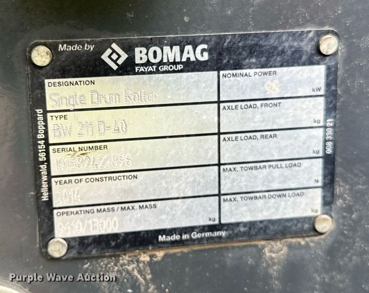image for item DO3185 2014 Bomag BW 211D-40 single drum vibratory roller