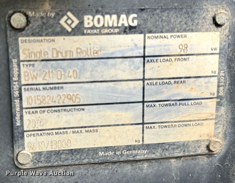 image for item DO3187 2014 Bomag BW 211D-40 single drum vibratory roller
