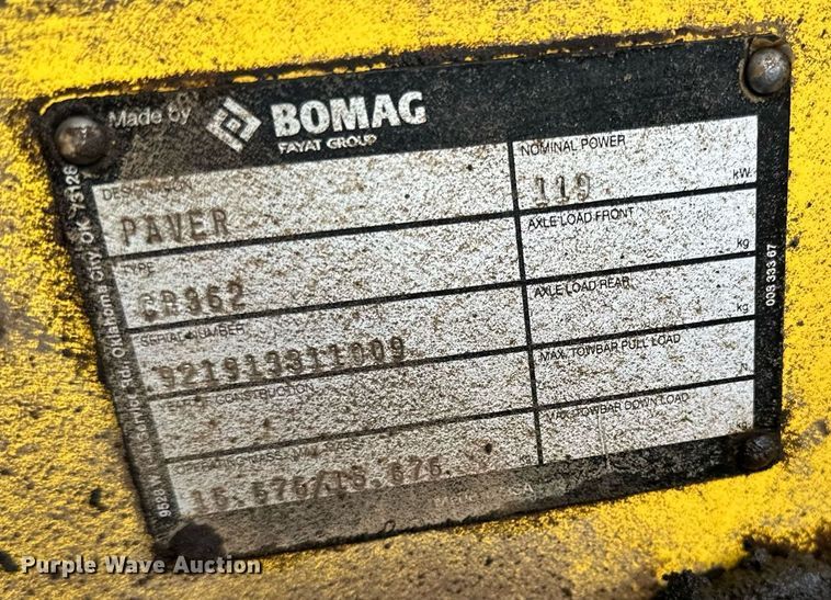 image for item DO3192 2014 Bomag  CR362 paver