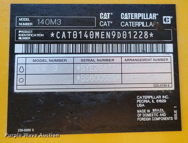 image for item DO3207 2018 Caterpillar  140M3 motor grader