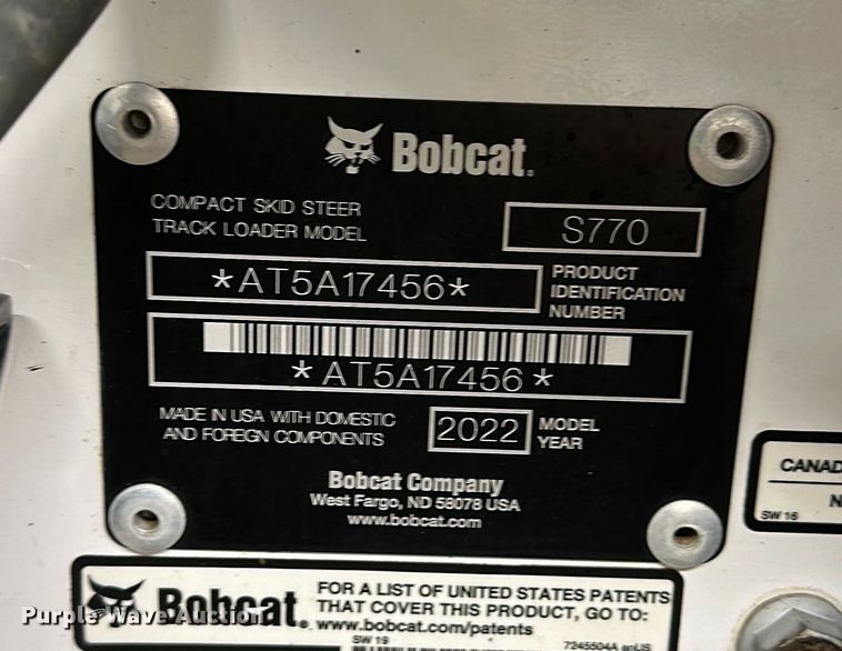 image for item DO3228 2022 Bobcat S770 skid steer loader
