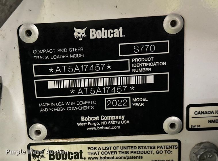 image for item DO3229 2022 Bobcat  S770 skid steer loader